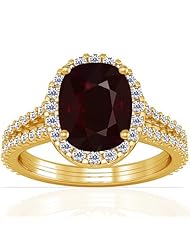 14K Yellow Gold Cushion Cut Ruby Ring With Sidestones