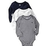 (ギャップ) GAP 長袖 紺 白 ストライプ ボディスーツ 3枚セット ベビー 12-18m [並行輸入品]
