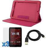 Evecase Hot Pink PU Leather Case With Stand + 3x LCD Screen Protector + Micro USB Cable For Motorola Xoom 2 Media Edition 8.2 Inch Android Tablet