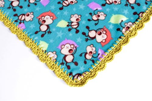 Pillow Fight Monkeys Crochet Trimmed Fleece Baby Blanket by Julian Bean