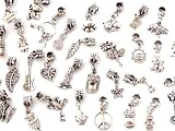 Nambeads © 10 Mixed Tibetan silver dangle Charms to fit Pandora Chamilia Troll style European charm bracelets-Slide on Slide off type-Hole is 5mm. Check our range of affordable glass beads,charms,clip stops,rhinestones etc. Great Mix!