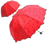 ミリーファミリー ) 折り畳み傘 花模様が浮き出る 雨晴兼用 UVカット 遮熱加工 (レッド 2)