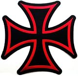 Large Maltese Cross Iron On Patch Embroidered Red Gothic Motorcycle Biker Vest Emblem