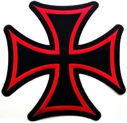 Large Maltese Cross Iron On Patch Embroidered Red Gothic Motorcycle Biker Vest Emblem