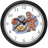 Ginger Bread Man, Candy Cane and Cookies Christmas Theme Wall Clock by WatchBuddy Timepieces (Black Frame)