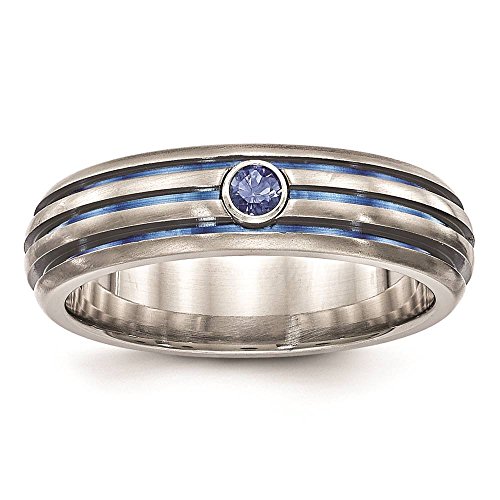Titanium Triple Groove Blue Anodized & Blue Sapphire Wedding Ring Band Size 6 by Edward Mirell