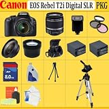 Cheap Canon EOS Rebel T2i SLR Digital Camera Kit with 18-55mm Is Lens + Huge Accessories Package Including Wide Angle Macro Lens + 2x Telephoto + 3 Pc Filter KIT + 8gb Sdhc Memory Card + 2x Extended Life Batteries + Carrying Case + Tripod & Much More !!