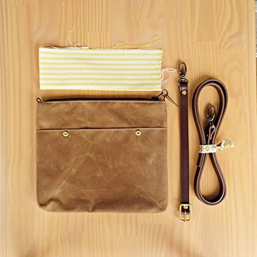 Handcrafted Waxed Canvas Crossbody Purse with Vintage Style Ticking Lining in Saddle Brown