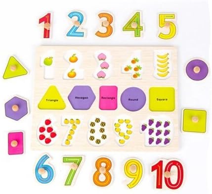 Wooden Number&amp;geometrical Shapes Puzzle with Peg