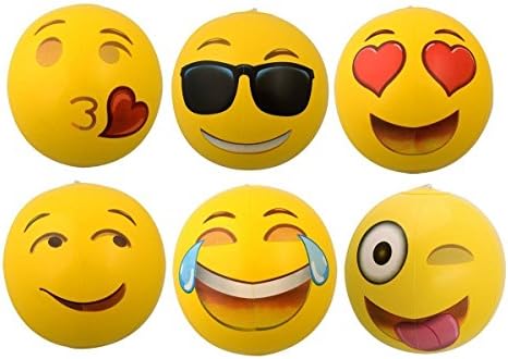 6 Large Emoji Balls 18 Inch for Beach, Swimming Pool Parties + 1 Hand Pump Free. Best Gifts for Kids
