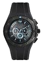 Technomarine Men's Chronograph Watch 109045 with 45mm Black Dial with Blue Index and Black Silicone Strap