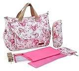 アイセレクト（i-select） マザーズバッグ 5点セット ショルダー 手提げ トート ママ バッグ ベビー 花柄 (ピンク)