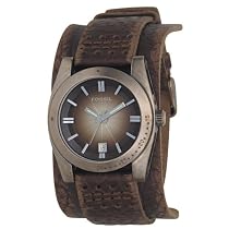 Fossil JR9040 Gents Brown Leather Cuff Watch with Round Brown Analog Dial and Date Function