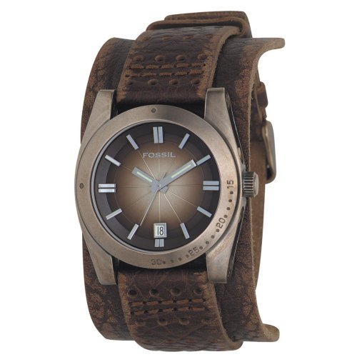 Fossil JR9040 Gents Brown Leather Cuff Watch with Round Brown Analog Dial and Date Function