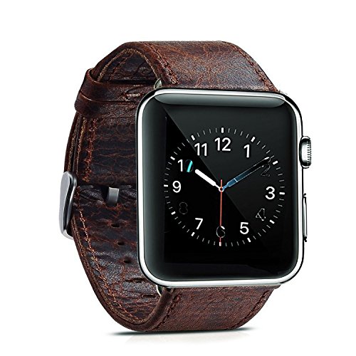 Apple watch band 42m,Genuine Leather 42mm Replacement band with Secure Metal Clasp Buckle for Apple Watch Sport Edition . (Dark brown )