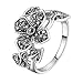 Mytys 18k White Gold Plated Grey Flower and Leaf Marcasite Crystal Rings