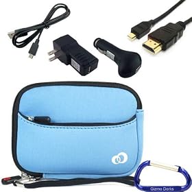 Gizmo Dorks Soft Neoprene Zipper Case (Blue), Charging Bundle, and HDMI Cable with Carabiner Key Chain for the Sony Bloggie Cameras (Touch, Duo HD, 3D Bloggie HD)