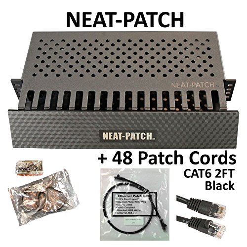 Neat Patch Cable Management Kit - 1 Unit w/ 48 CAT6 Patch Cables (2FT Black)