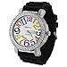Black Geneva Womens Platinum Crystal Rhinestone Silicone Colored Numbers Watch
