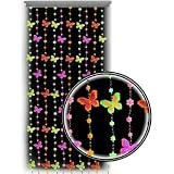 Beaded Curtain ~ Blacklight Reactive ~ Multi-Color Butterfly Door Beads ~ Fits Standard Door Ways