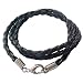 16 long Braided Leather Cord Necklace With Coil Crimps - Black 4 strand braid round , 3.5 mm wide