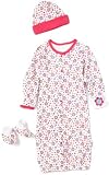 Lamaze Baby-Girls Newborn 3 Piece Flower Gown Set, Pink/White, 0-6 Months