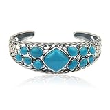 Sterling Silver Chinese Turquoise Scroll Design Bangle Bracelet