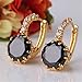 GUICX Gold Tone Captivating rhinestone Unique Party Round Black Hoop Earrings