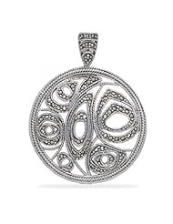 MMA Silver - Round Marcasite Pendant with Multishape Cut Out Design