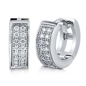 925 Sterling Silver Small 0.4 Inch Huggie Hoop Earrings In Cubic Zirconia Cz