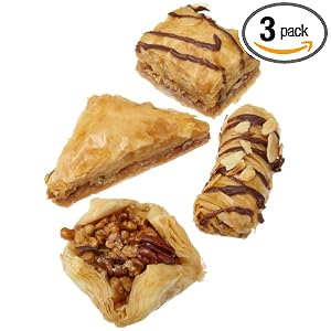 Sinbad Sweets Baklava Assortment (8 Piece), 14-Ounce Gold Gift Boxes (Pack of 3) by Sinbad Sweets