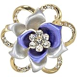 Blooming Rose Flower Crystal Brooch Pin - Blue