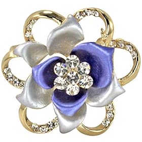 Blooming Rose Flower Crystal Brooch Pin - Blue