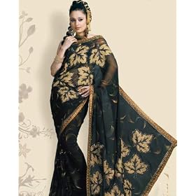 Buy Beautiful Black Faux Georgette Wrap Dress Ladies Saree Sari with Unstitched Blouse by Utsav