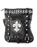 Black Croco Rhinestone Fleur De Lis Hipster Purse