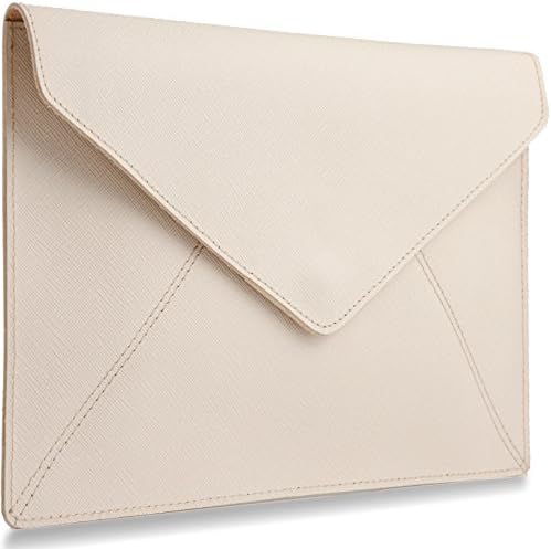 Leah Lerner Women Envelope Flap Clutch Purse Italian Leather Off-White