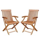 Outdoor Patio Wood Folding Chairs with Arms - Set of 2