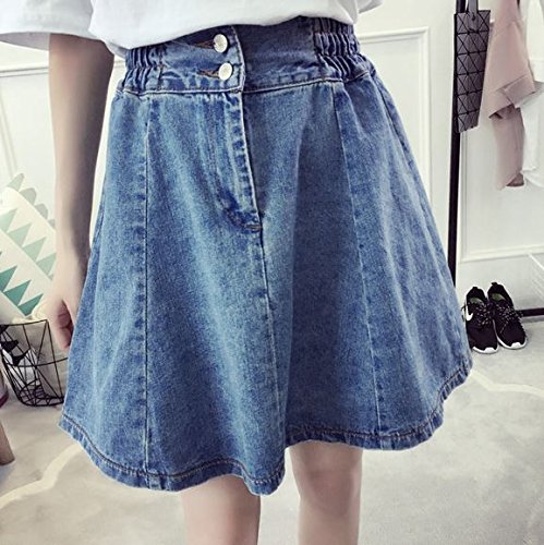 (ALLURE) デニム フレア スカート シンプル ミニ ミモレ丈 ブルー ライトブルー AF0510