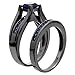 EVER FAITH Black Sterling Silver 925 Princess-Cut Sapphire Color Solitaire Cocktail Ring Set