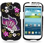 WIRELESS CENTRAL Brand BLACK Hard Snap-On Full DIAMOND Cover Case with PURPLE PINK WHITE RAINBOW BUTTERFLY Design For SAMSUNG GALAXY S3 S III i747 (ATT) / i535 (Verizon) / T999 (T-Mobile) / L710 (Sprint) / i9300 With PRY-Triangle Case Removal Tool [WCA772]