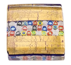 Authentic Murano Glass Paperweight, 24k Gold with Embedded Bar of Millefiori, Gift Boxed