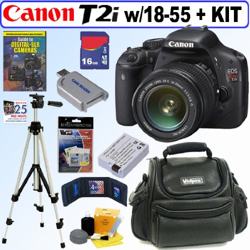Canon EOS Rebel T2i 18 MP CMOS APS-C Digital SLR Camera with EF-S 18-55mm f/3.5-5.6 IS Lens + 16GB Deluxe Accessory Kit