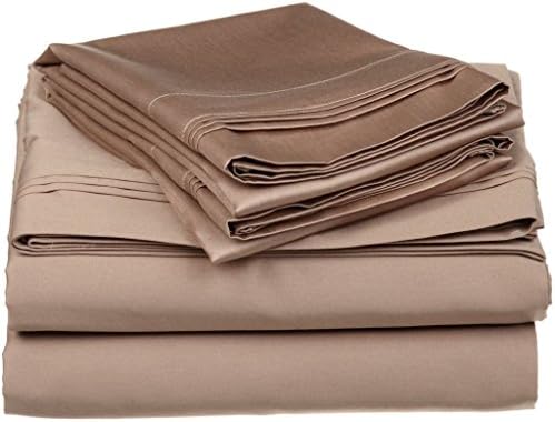 Whasmos Decor Egyptian Cotton 500-Thread-Count (1 PCs-Fitted Sheet+17 Inch Drop &amp; 2 PCs-Pillow Case) Taupe Solid King Size