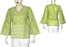Women's Tunic Top Kurti Clothing in India Chikan Embroidery Size M (ctop429)