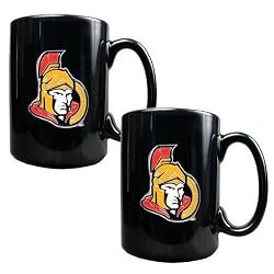 Ottawa Senators NHL 2pc Black Ceramic Mug Set - Primary Logo by Great American Products