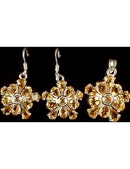 Fine Cut Citrine Pendant & Earrings Set - Sterling Silver