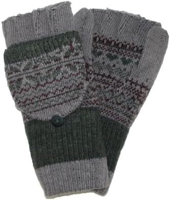 Jeanne Simmons Womens Knit Flip Top Fingerless Gloves Mittens, Grey
