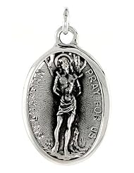 Sterling Silver Saint Sebastian Medal Pendant 1 X 5/8 inch (24 mm X 16 mm).