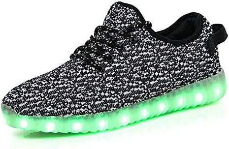 Cayanland 11 colors Mode LED Luminous Fashion Sneakers Men &amp; Women Rechargeable Light Up Shoes, 05Black,35