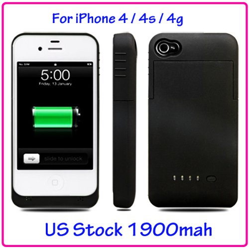 Ultra ipower i-power iphone 4 / 4s External Rechargeable Spare Backup Extended 1900 mAh Battery Charger Pack Case Cover Power Bank for Apple iphone 4 4s Black